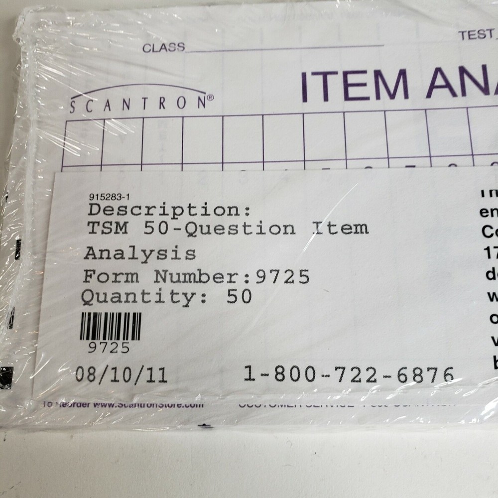 Scantron TSM 50 Question Item Analysis Form 9725 50 Sheets